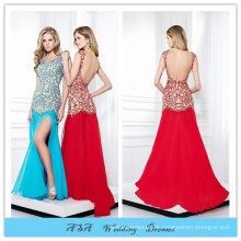 Ultimative Perlen Side Slit Prom Abendkleid Vestido Longo Festa Lange Sexy Open Back Prom Party Kleider 2015 Plus Größe (PRM13)